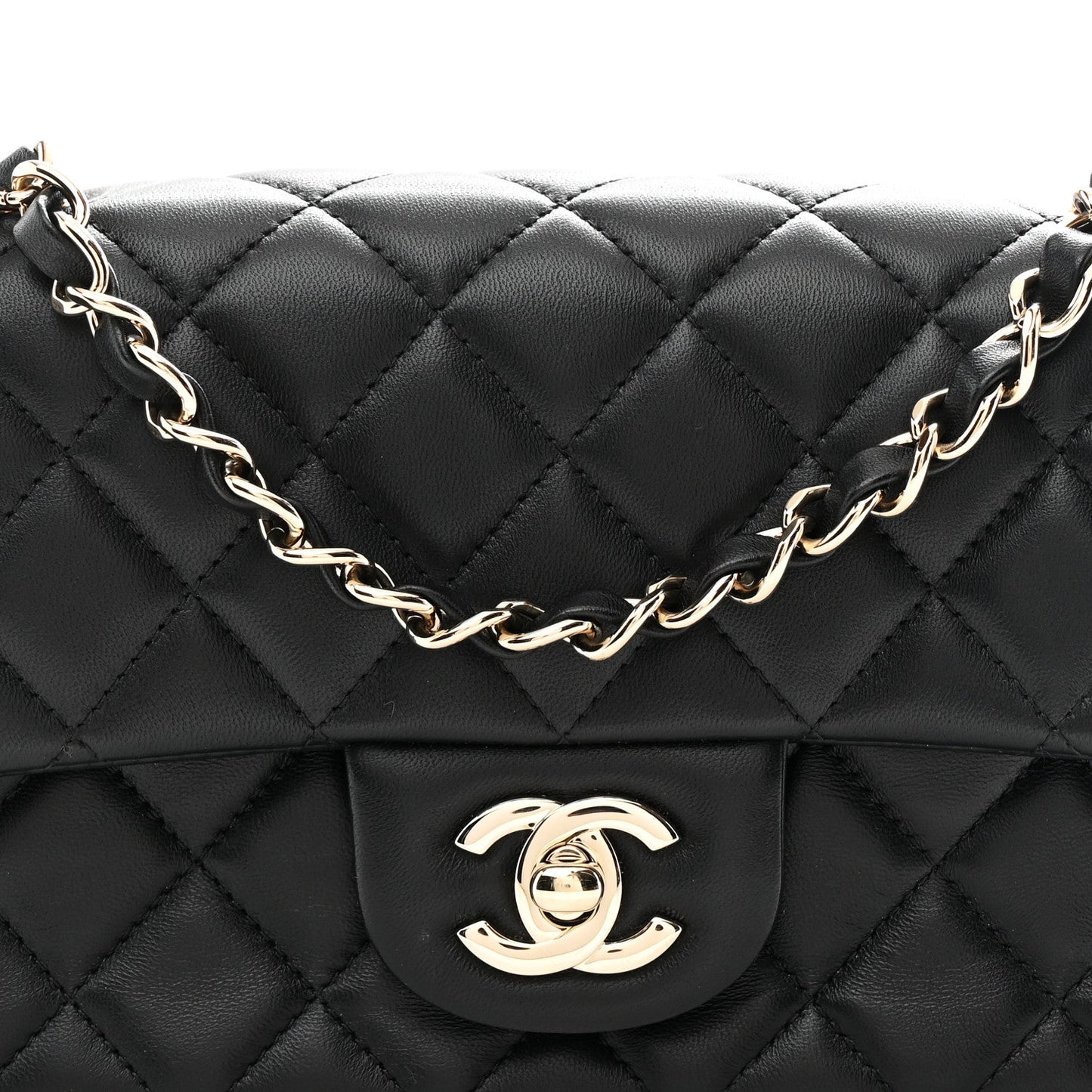 Lambskin Quilted Mini Rectangular Flap Black