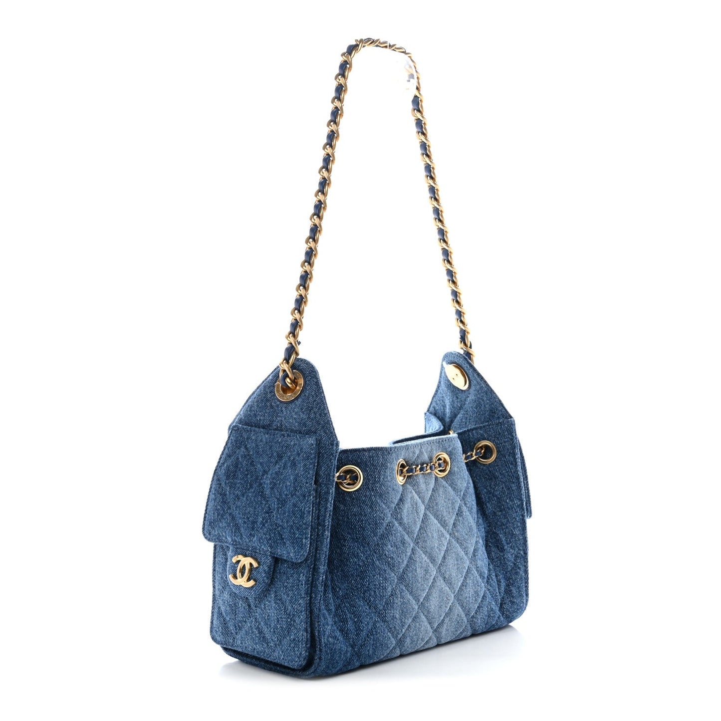 Washed Denim Quilted Mini Chanel 25 Handbag Blue