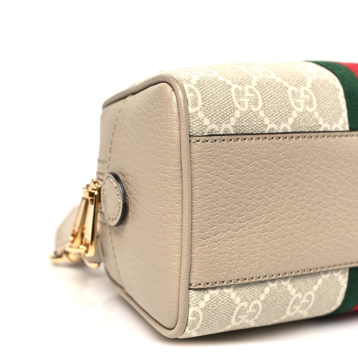 GG Supreme Monogram Textured Dollar Calfskin Web Mini Ophidia Top Handle Bowler Bag Beige Mystic White Oatmeal