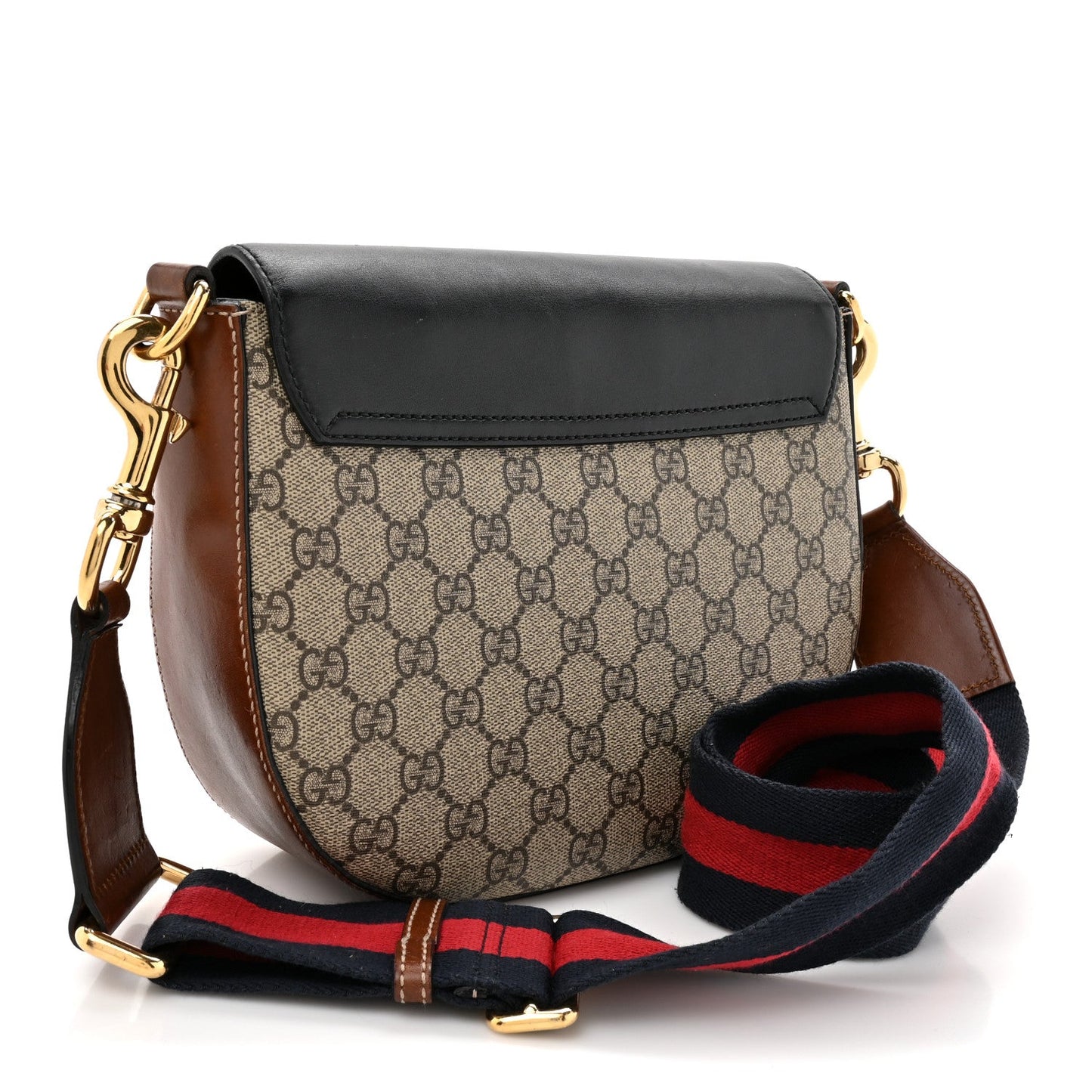 GG Supreme Monogram Web Medium Padlock Messenger Shoulder Bag Black