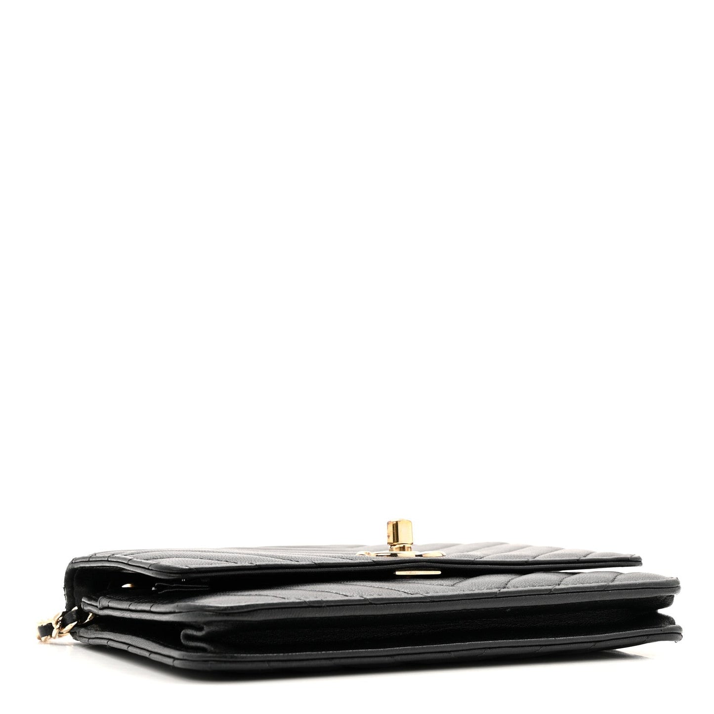 Lambskin Chevron Quilted Trendy CC Wallet On Chain WOC Black