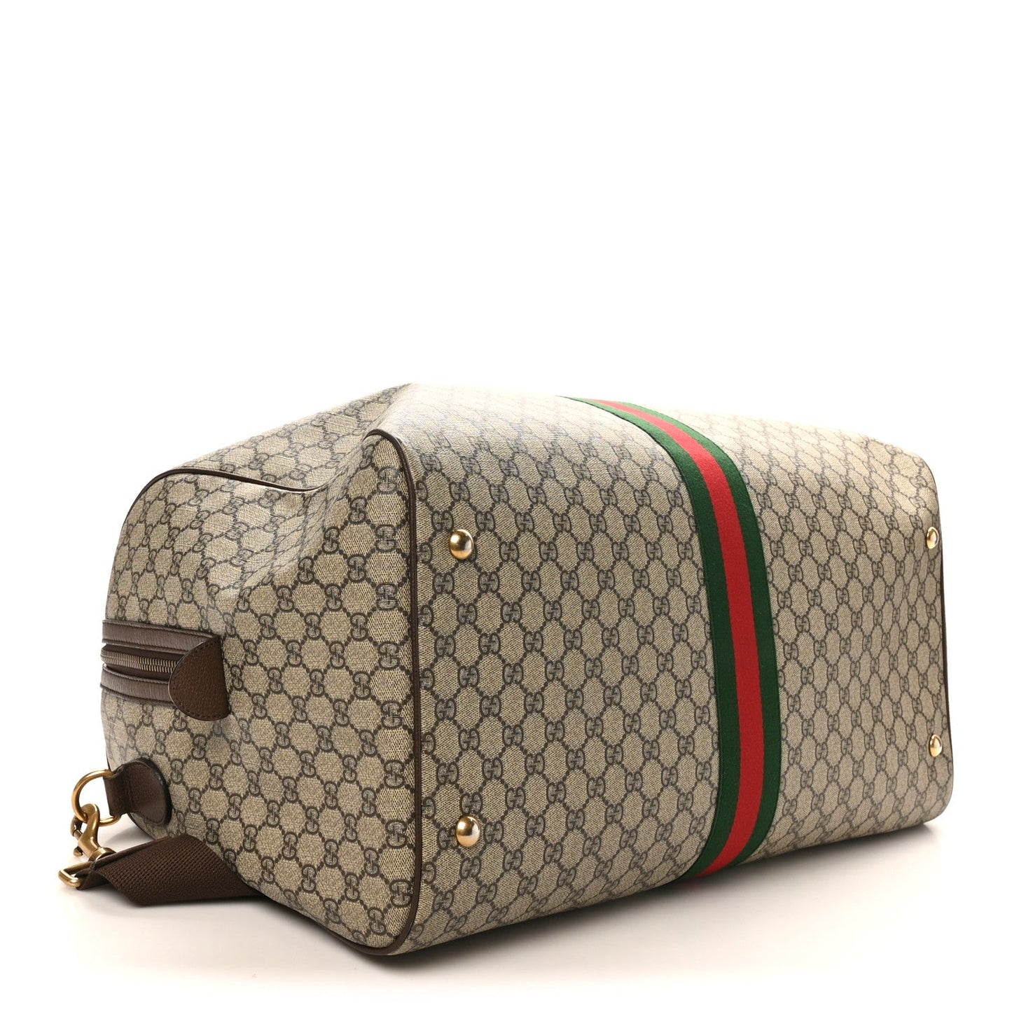 GG Supreme Monogram Textured Dollar Calfskin Web Medium Ophidia Carry-On Duffle Bag Beige Ebony New Acero