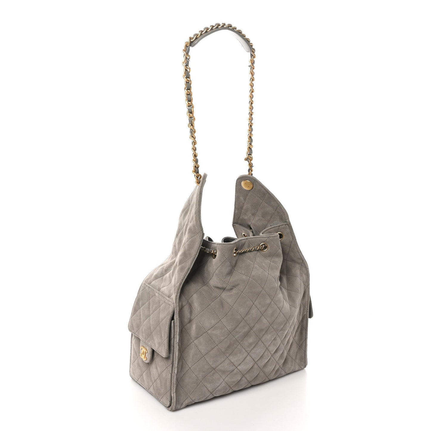 Suede Quilted Medium Chanel 25 Handbag Dark Grey