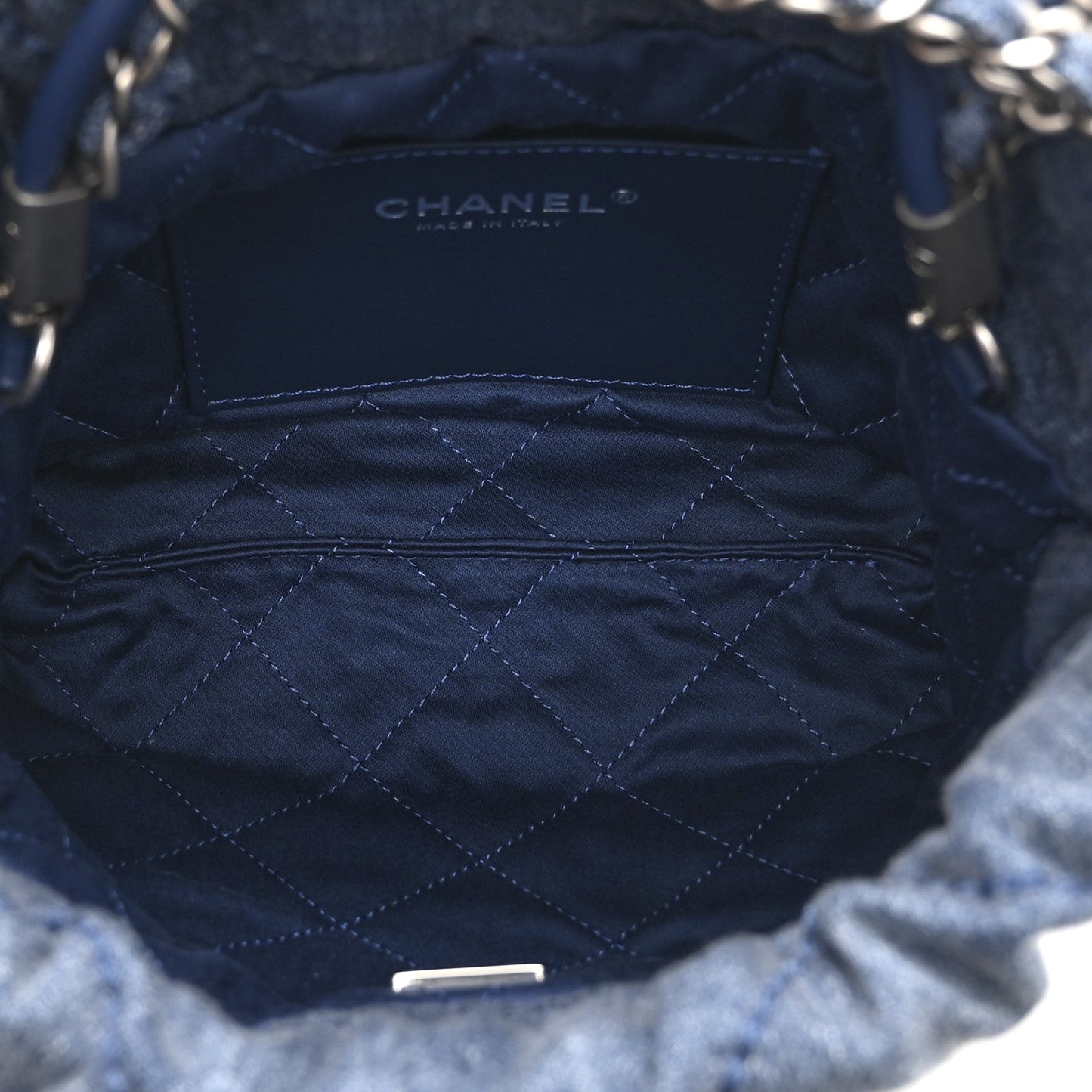 Washed Denim Quilted Studded Mini Chanel 22 Blue