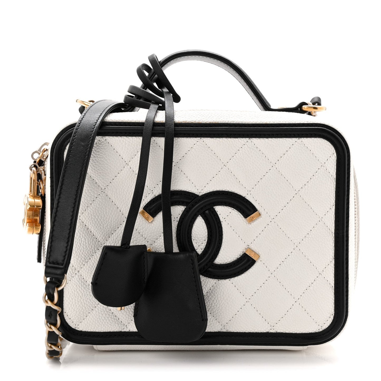 Caviar Quilted Medium CC Filigree Vanity Case White Black