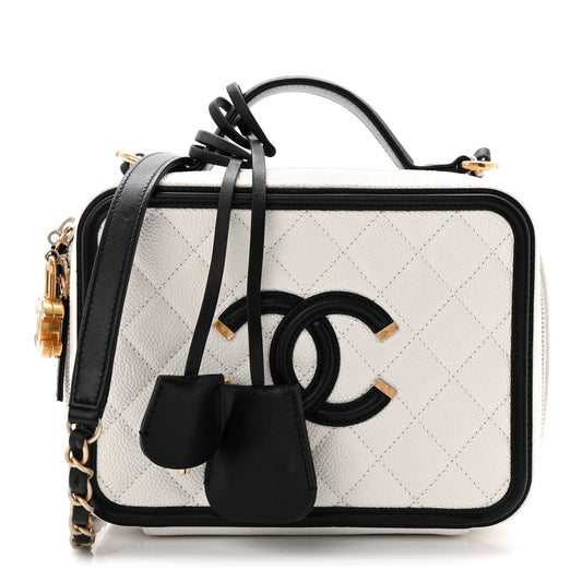 Caviar Quilted Medium CC Filigree Vanity Case White Black