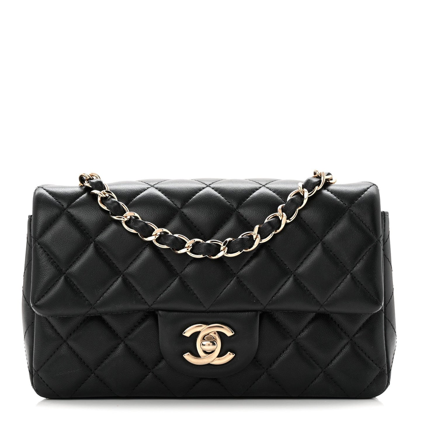 Lambskin Quilted Mini Rectangular Flap Black