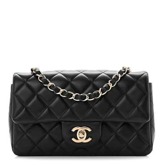 Lambskin Quilted Mini Rectangular Flap Black