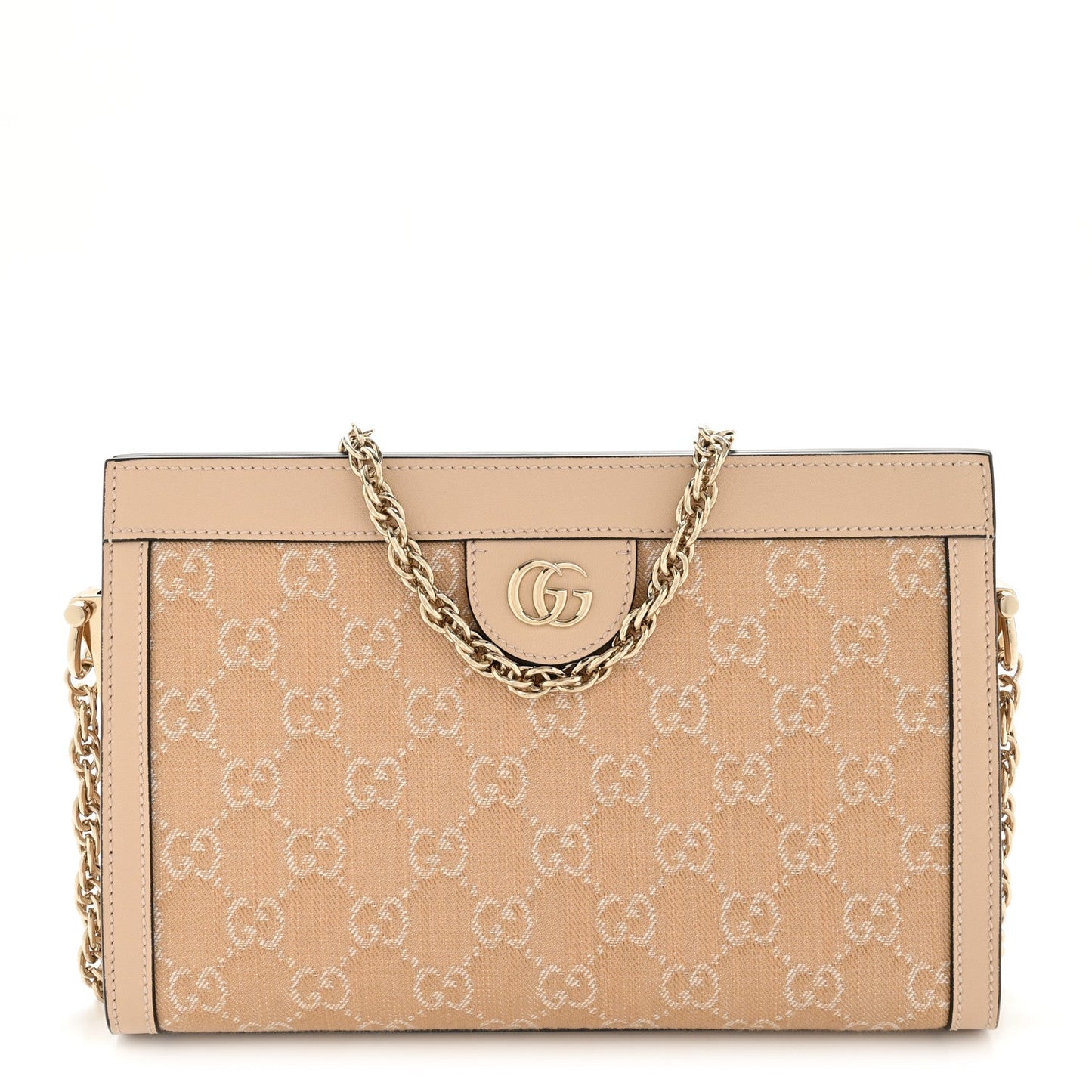 Denim Calfskin GG Monogram Small Ophidia Chain Shoulder Bag Light Beige