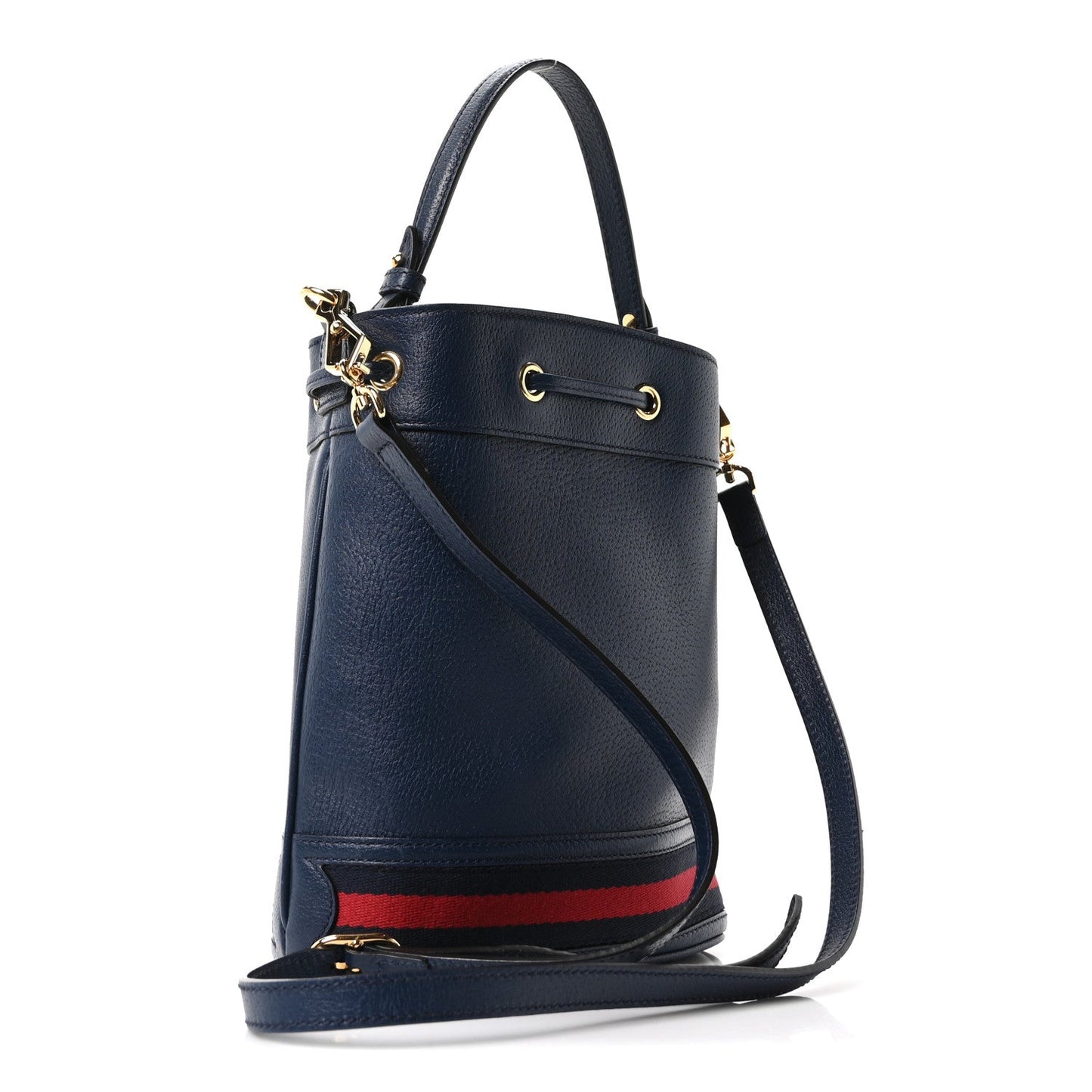 Soft Textured Calfskin Web Small Ophidia Bucket Bag Blue Agata