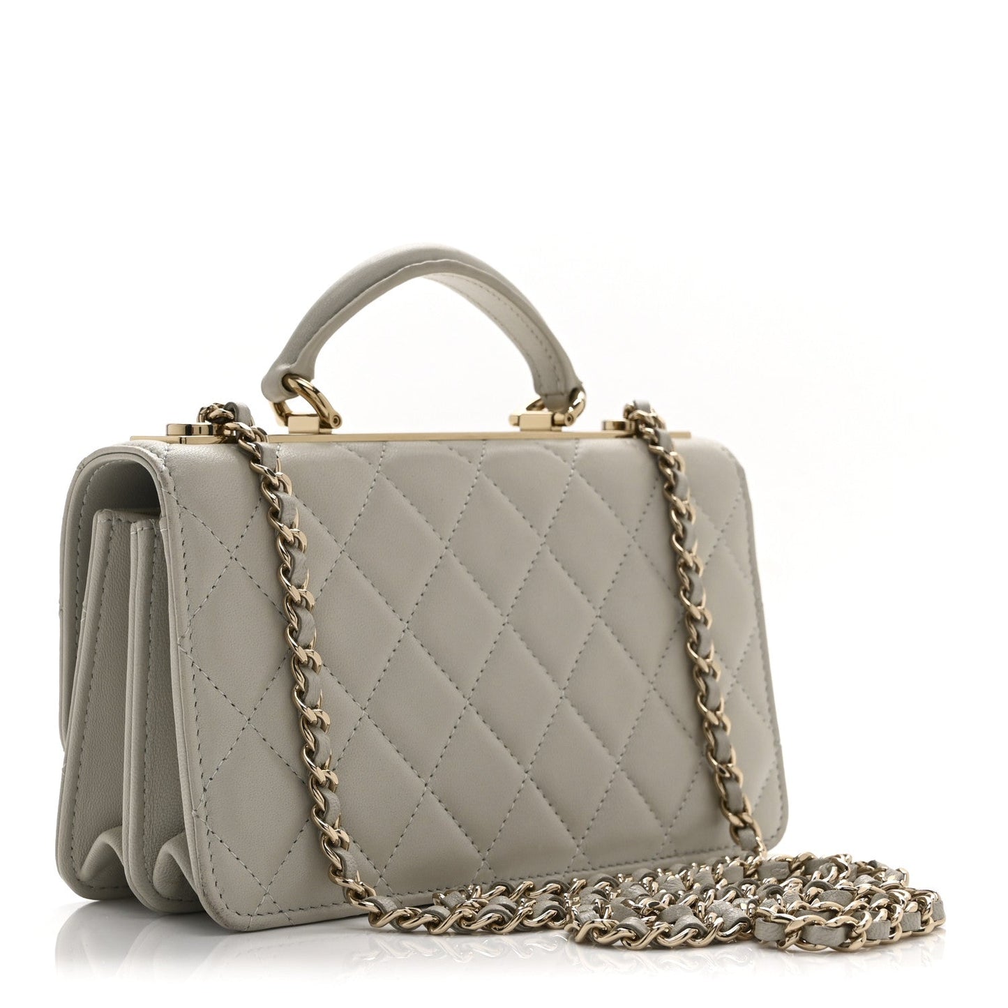 Lambskin Quilted Trendy CC Dual Handle Clutch With Chain Grey