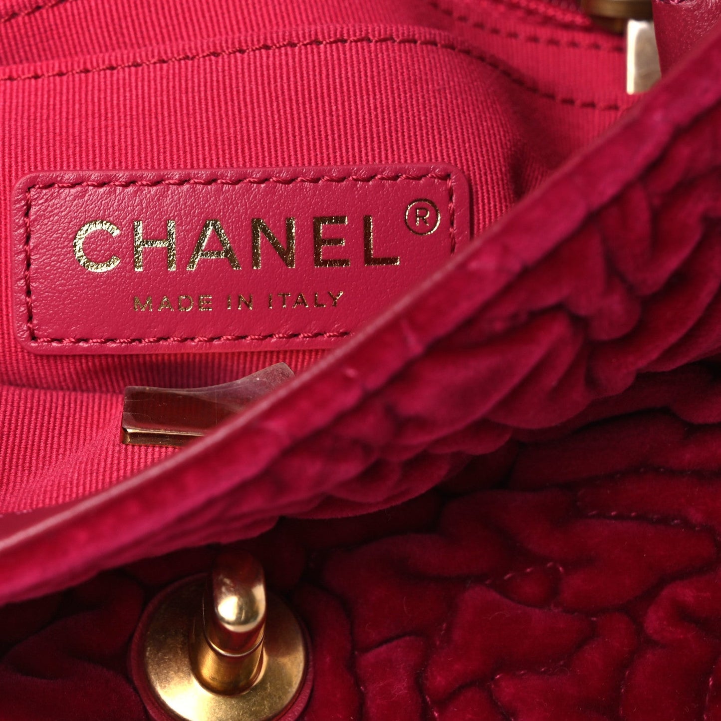 Velvet Camellia Embossed Mini Square Flap Fushia