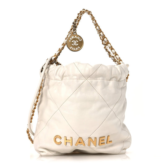 Shiny Calfskin Quilted Mini Chanel 22 White