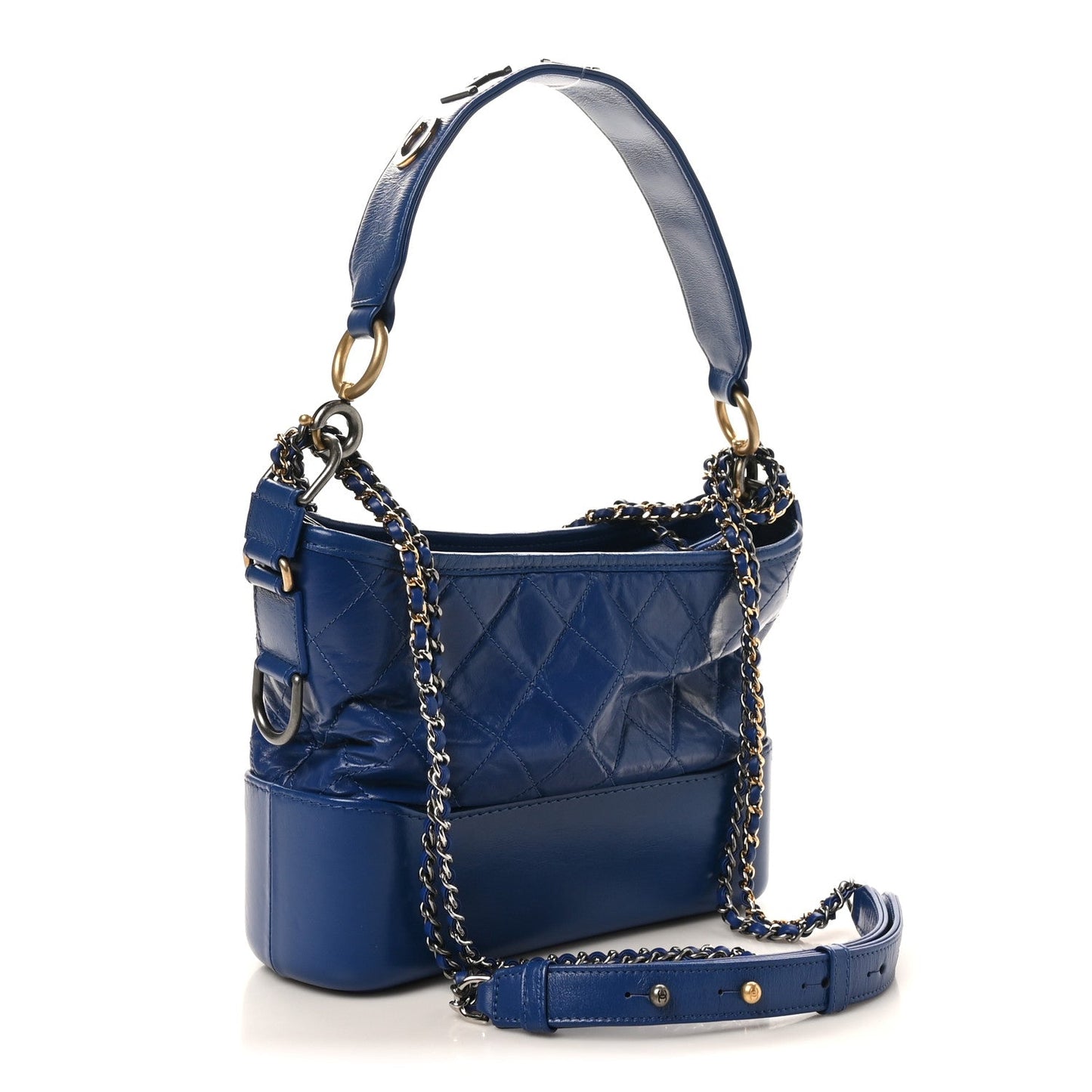 Aged Calfskin Quilted Medium Gabrielle Logo Hobo Blue