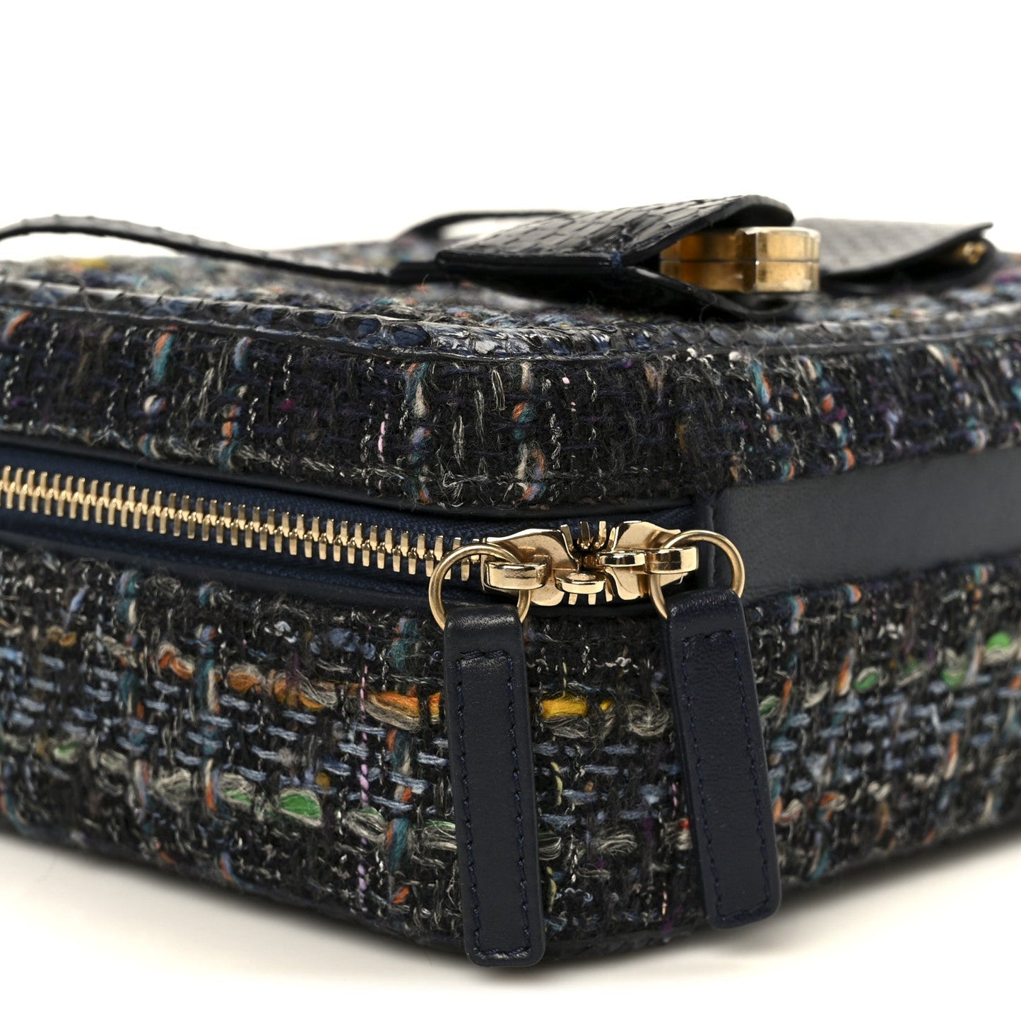 Tweed Snakeskin Quilted Medium CC Filigree Vanity Case Dark Navy