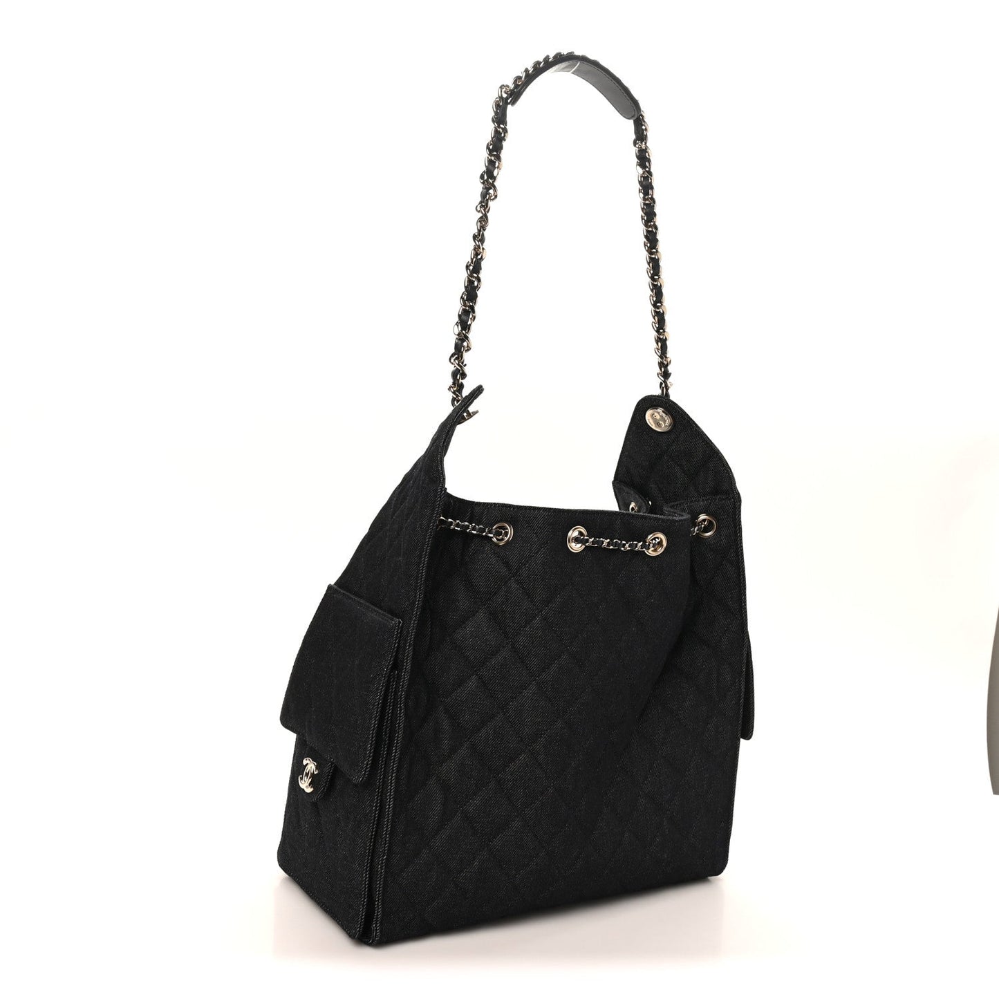 Denim Quilted Medium Chanel 25 Handbag Dark Blue