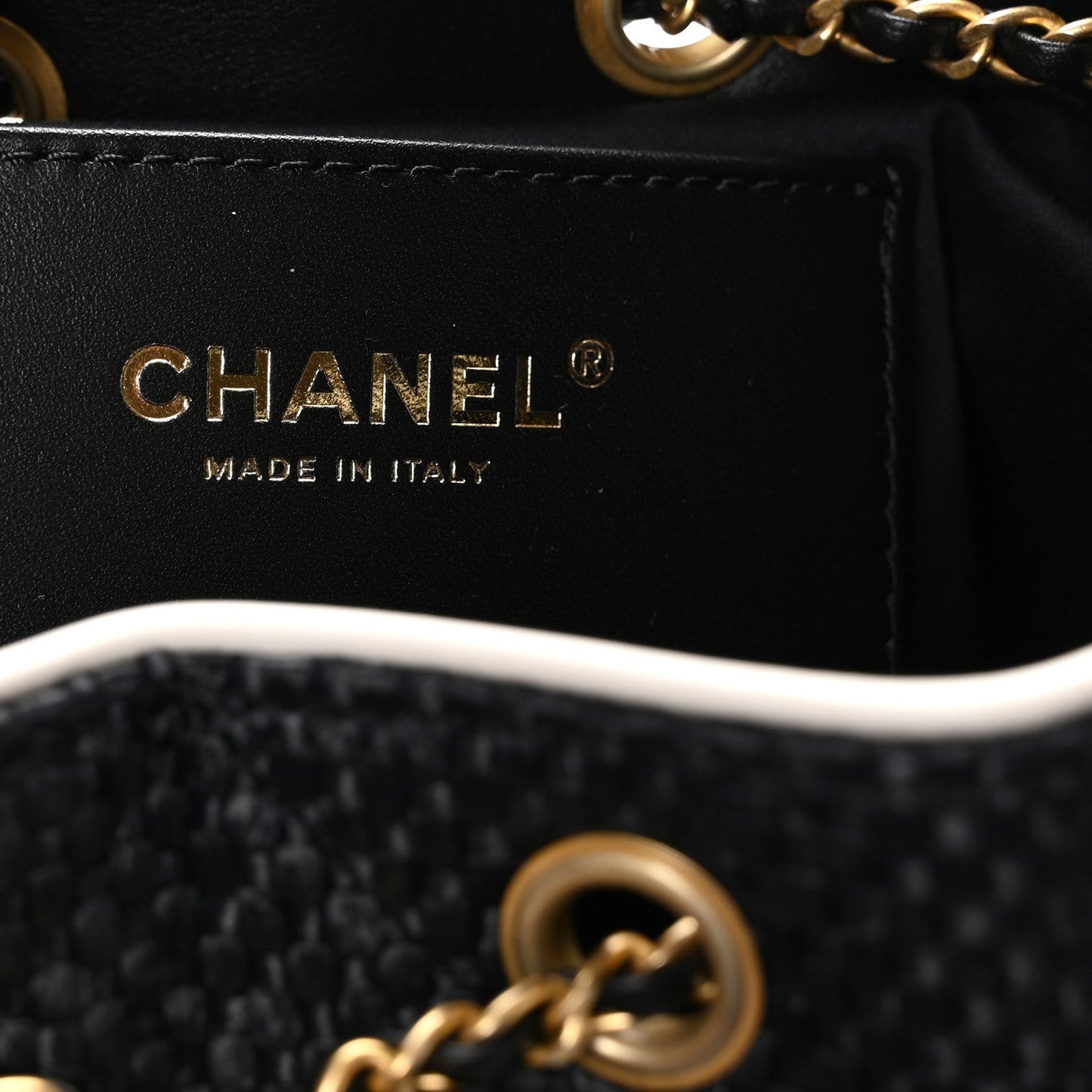 Braided Raffia Calfskin Small Chanel 25 Handbag Black White