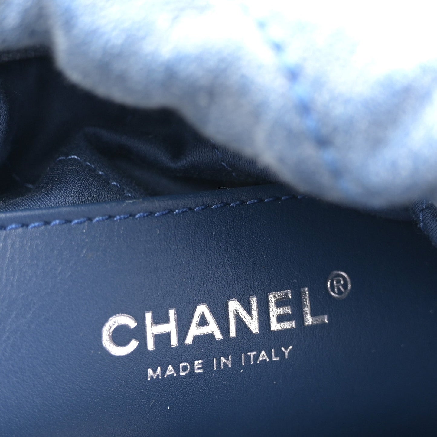 Washed Denim Quilted Studded Mini Chanel 22 Blue