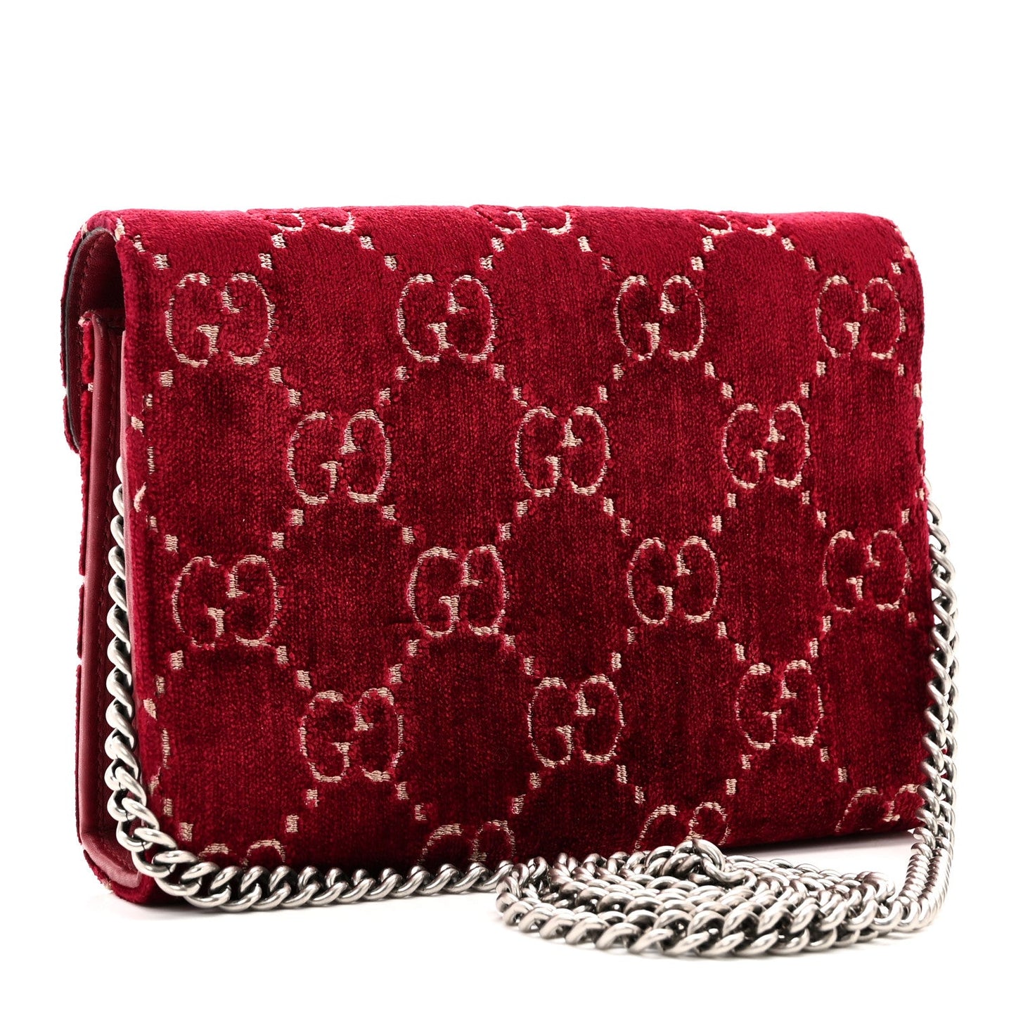 Velvet GG Monogram Mini Dionysus Chain Wallet Red Cipria