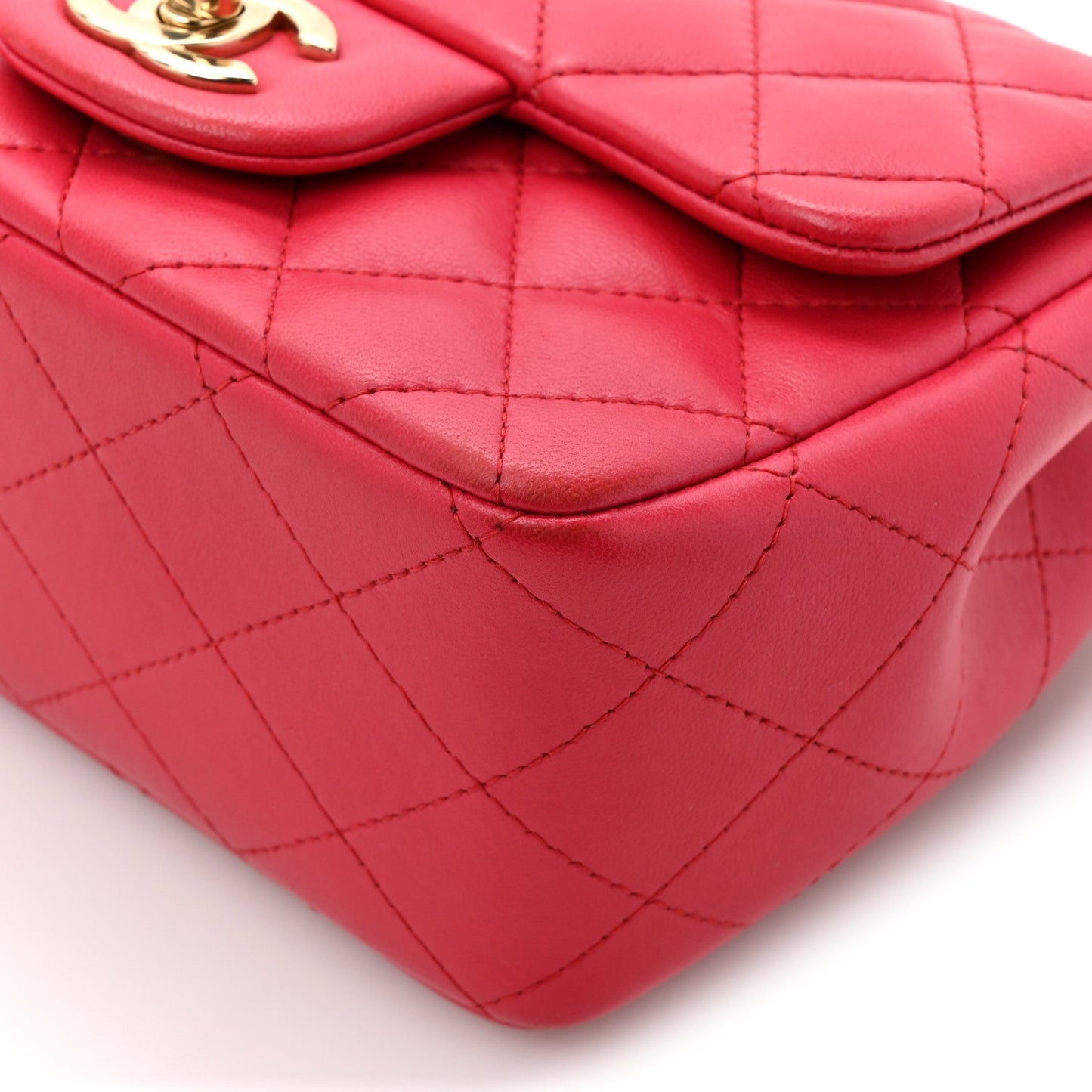 Lambskin Quilted Mini Square Flap Dark Pink
