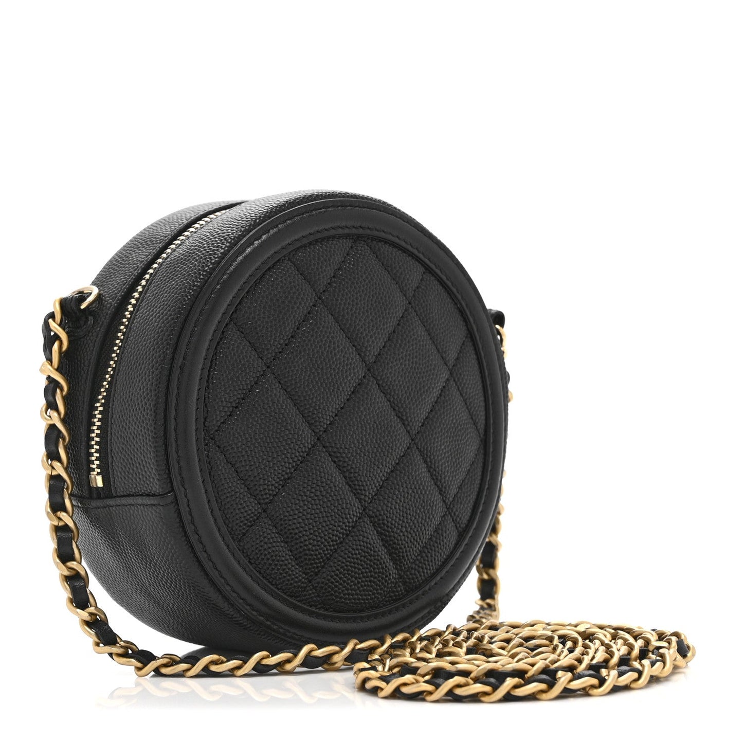 Caviar Quilted Round Filigree Crossbody Black