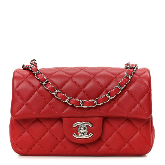Lambskin Quilted Mini Rectangular Flap Dark Red