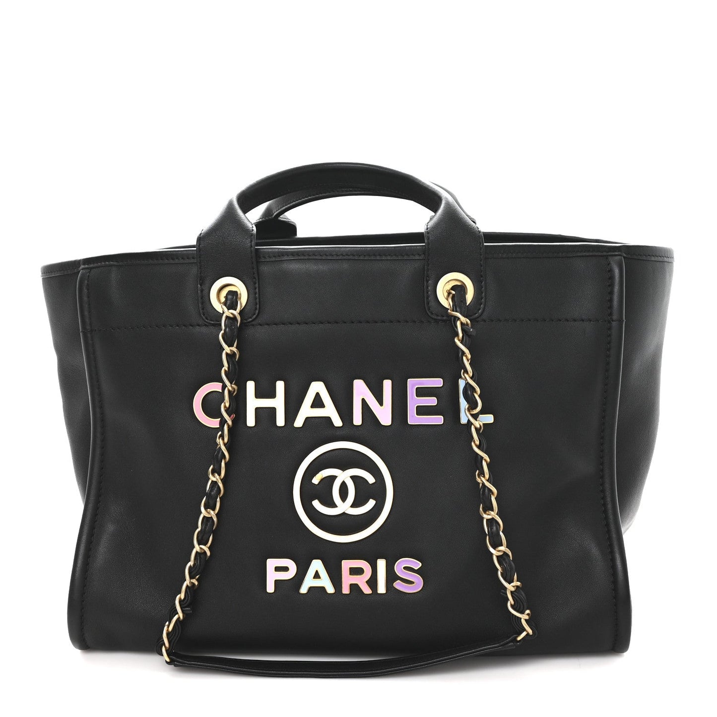 Calfskin Medium Deauville Tote Black Multicolor