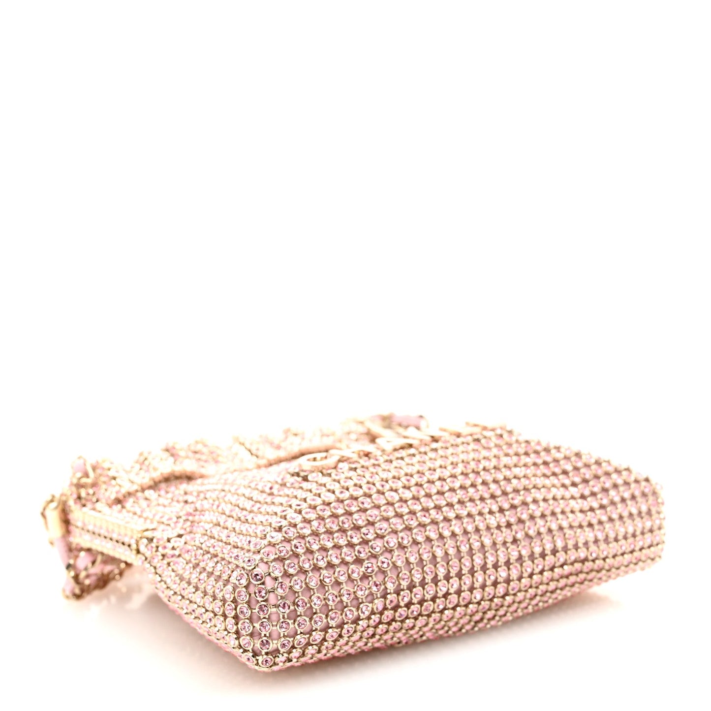 Crystal Embellished Metallic Lambskin Mini Chanel 22 Light Pink