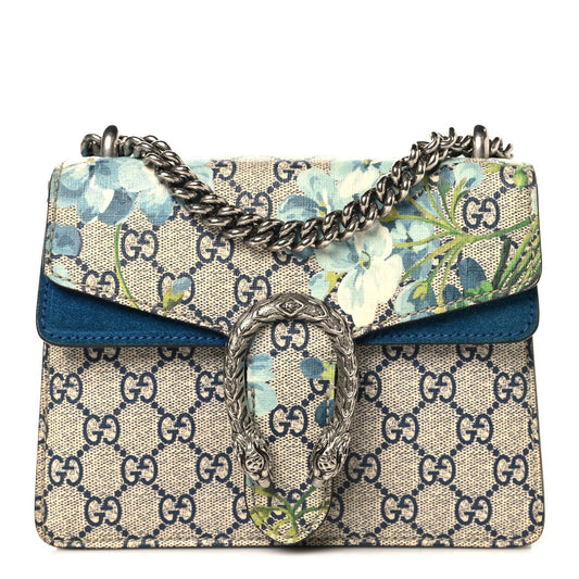 GG Supreme Monogram Blooms Mini Dionysus Shoulder Bag Beige Navy Vintage Blue