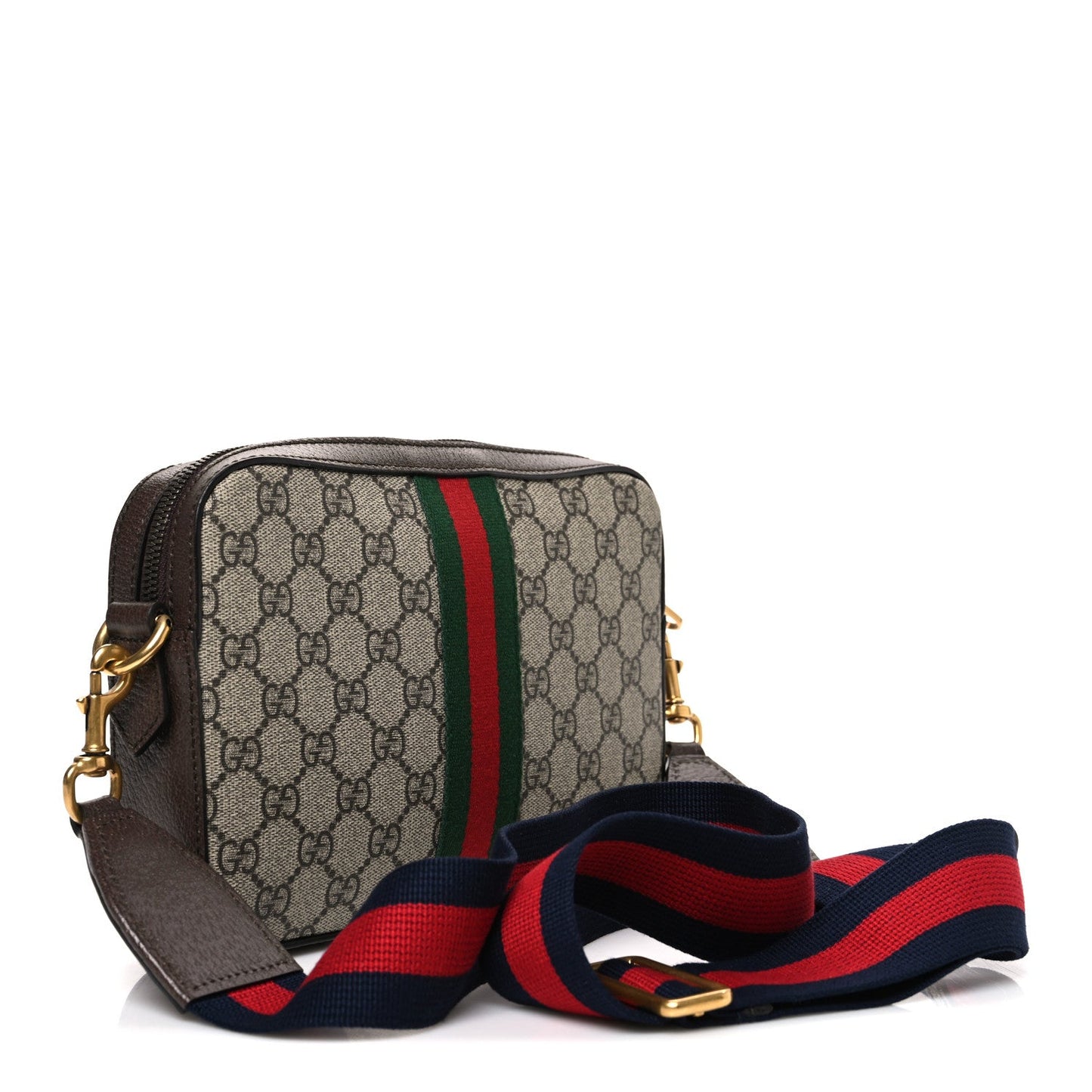 GG Supreme Monogram Textured Dollar Calfskin Web Ophidia Wristlet Shoulder Bag Beige Ebony New Acero