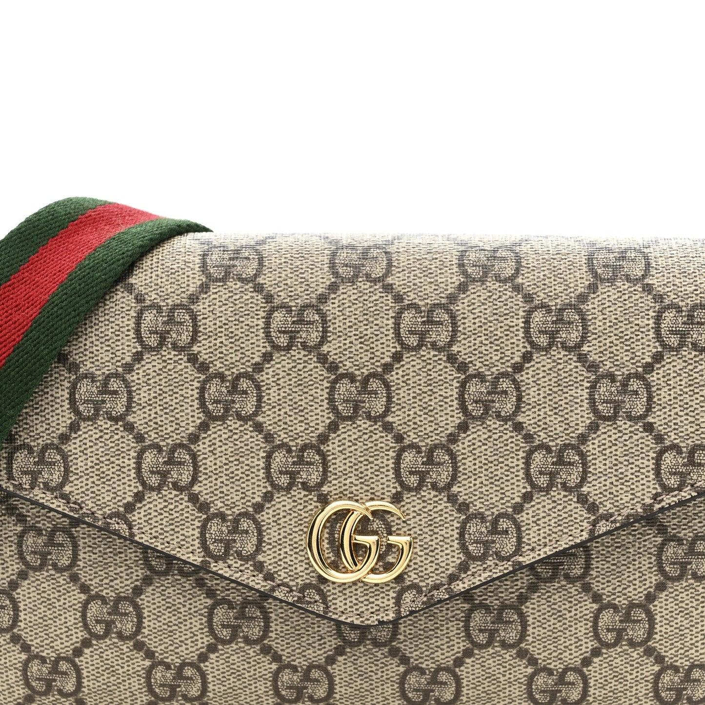 GG Supreme Monogram Textured Dollar Calfskin Web Mini Ophidia Envelope Shoulder Bag Beige Ebony New Acero