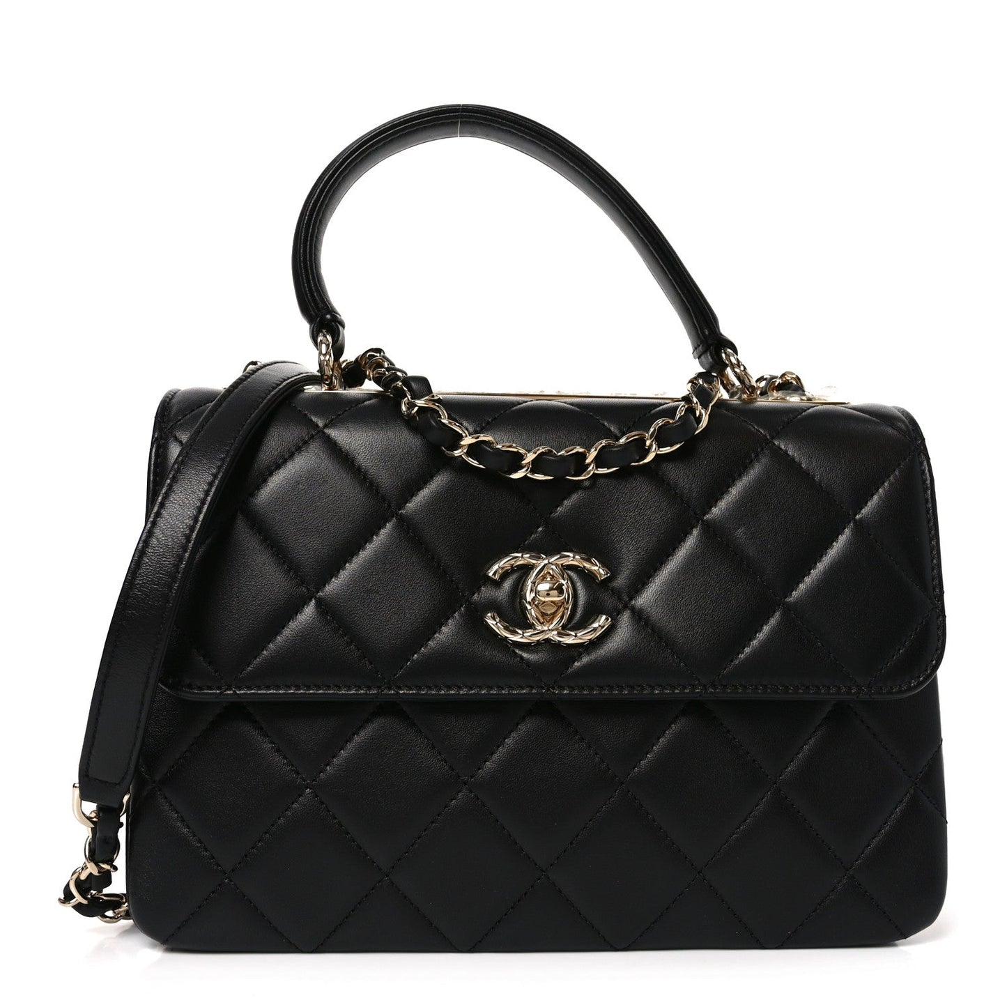 Lambskin Quilted Small Trendy CC Flap Dual Handle Bag Black