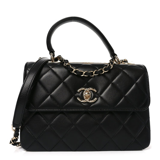 Lambskin Quilted Small Trendy CC Flap Dual Handle Bag Black
