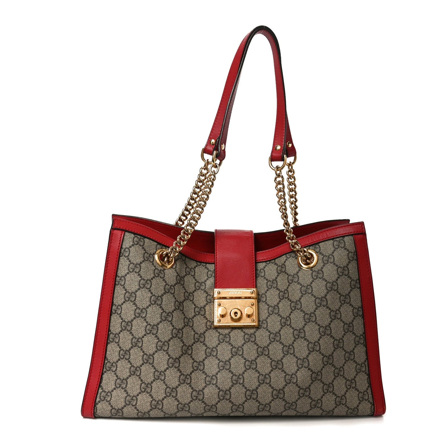 GG Supreme Monogram Medium Padlock Tote Hibiscus Red