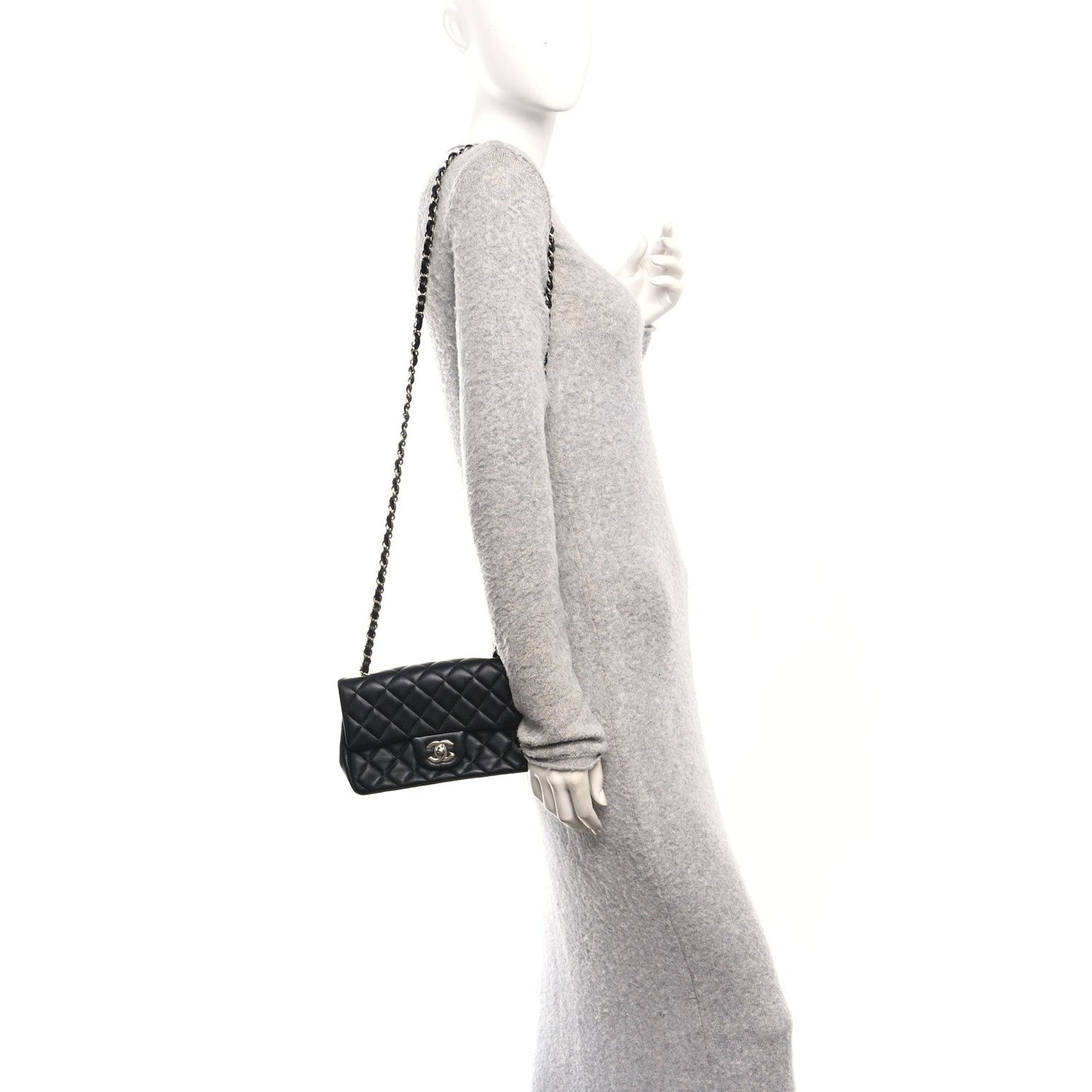 Lambskin Quilted Mini Rectangular Flap Black