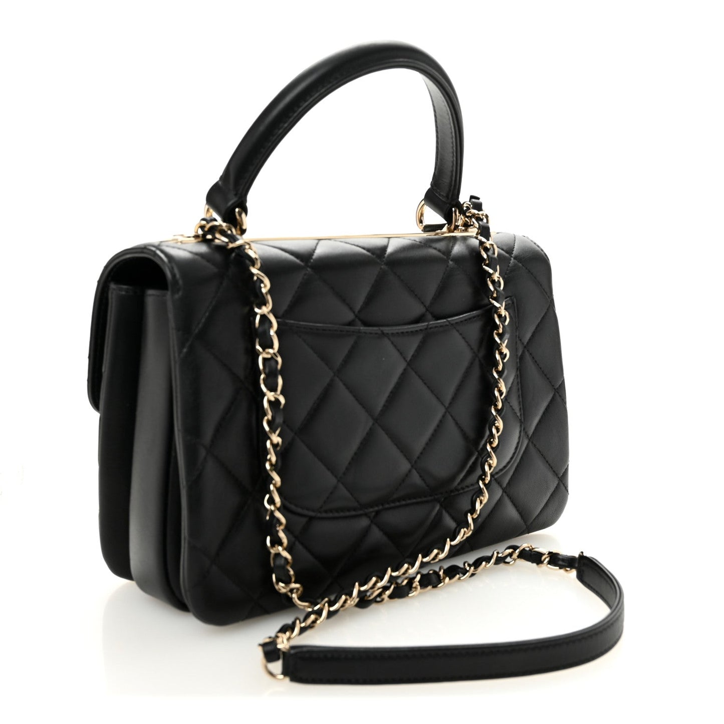 Lambskin Quilted Small Trendy CC Dual Handle Flap Bag Black