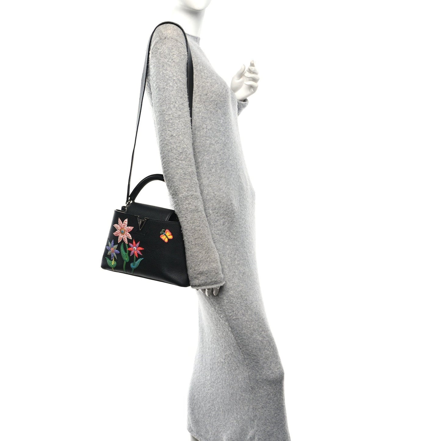 LV X YK Taurillon Inlaid Kusama Flowers Capucines BB Black