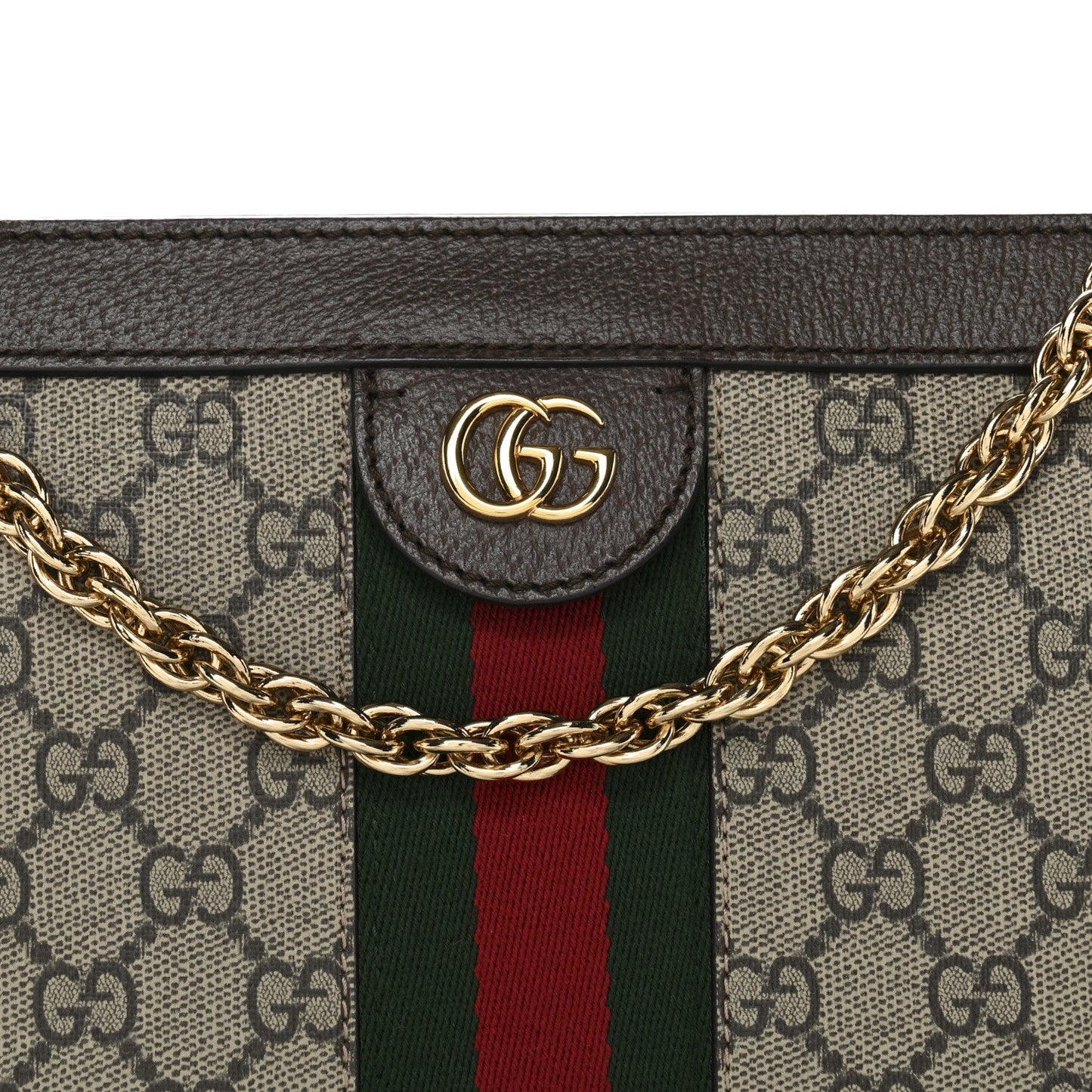 GG Supreme Monogram Web Small Ophidia Chain Shoulder Bag Brown