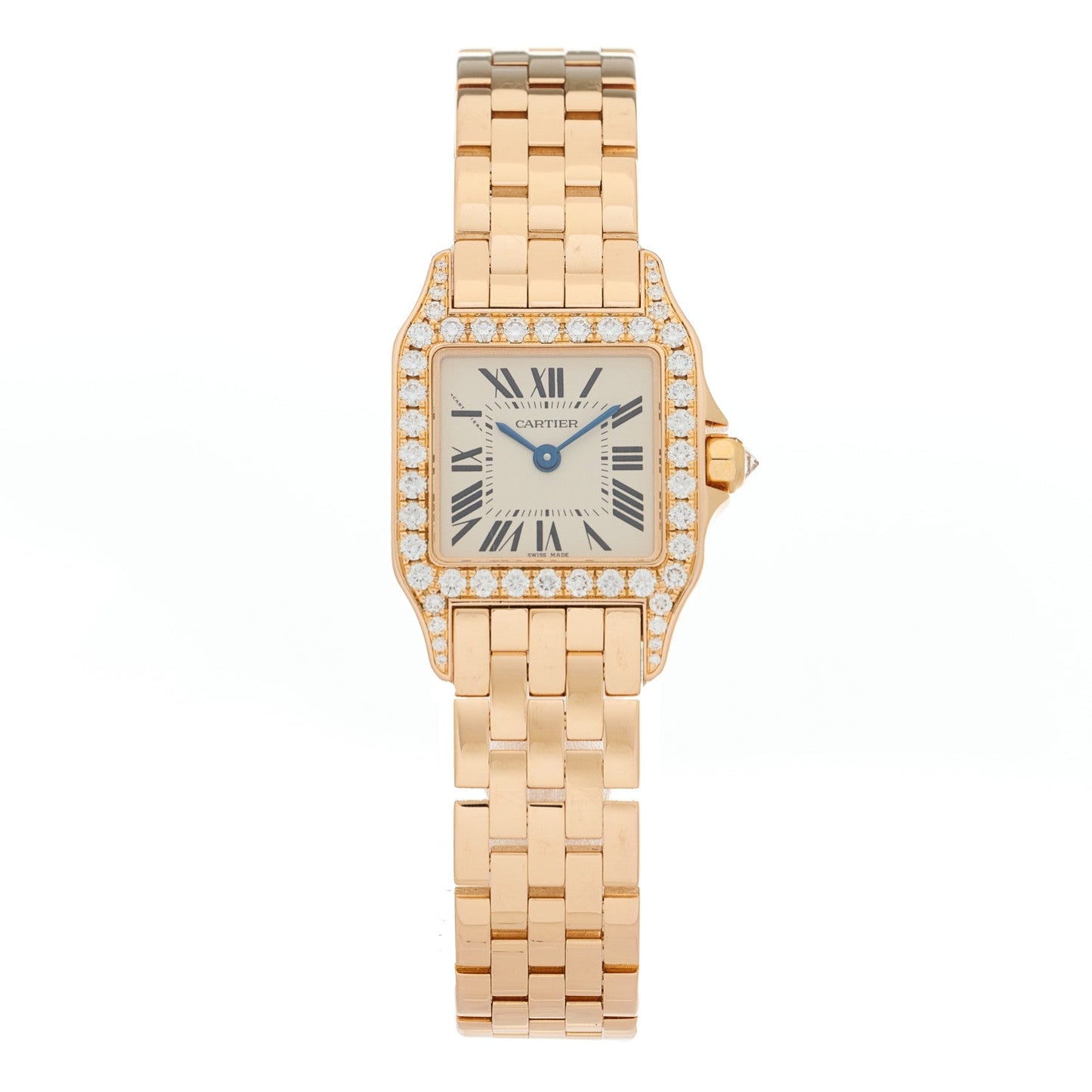 18K Pink Gold Diamond Bezel 20mm Santos Demoiselle Quartz Watch