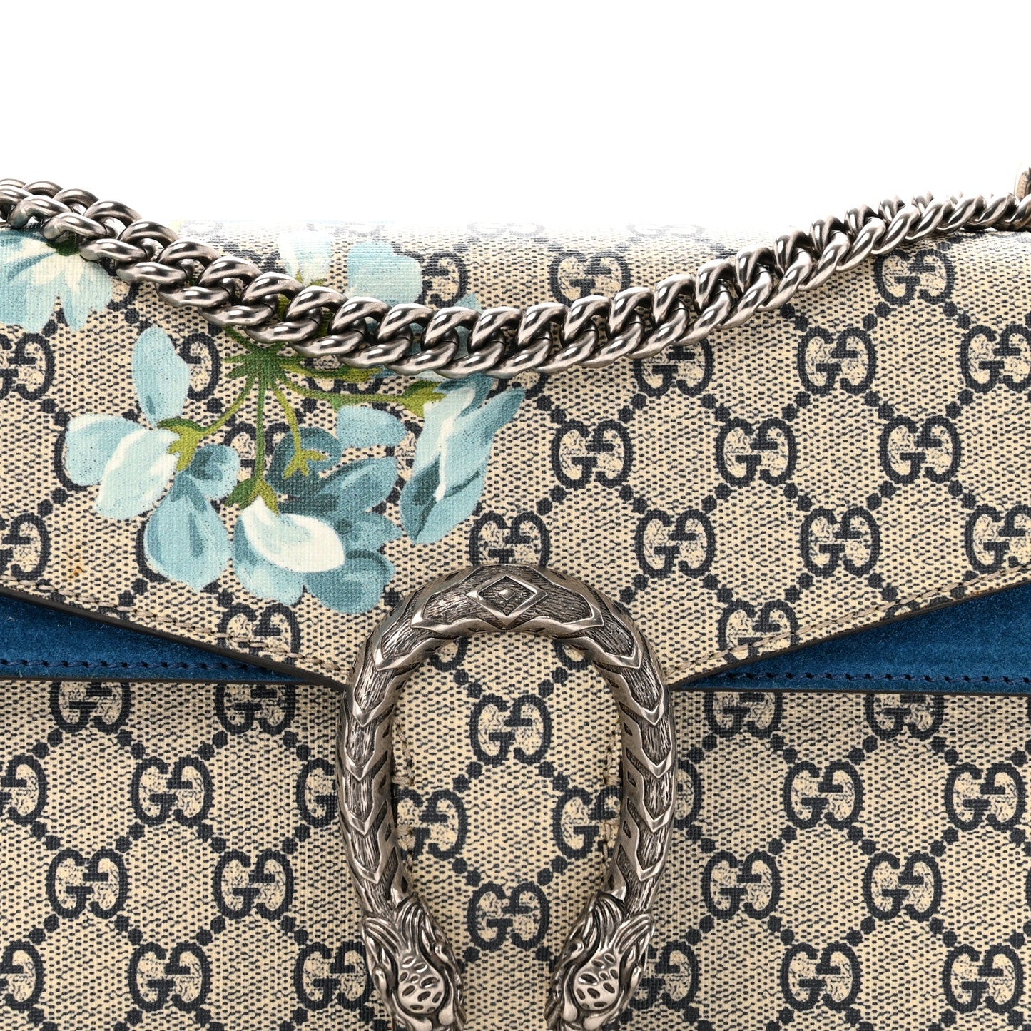 GG Supreme Monogram Blooms Small Dionysus Shoulder Bag Beige Navy Vintage Blue