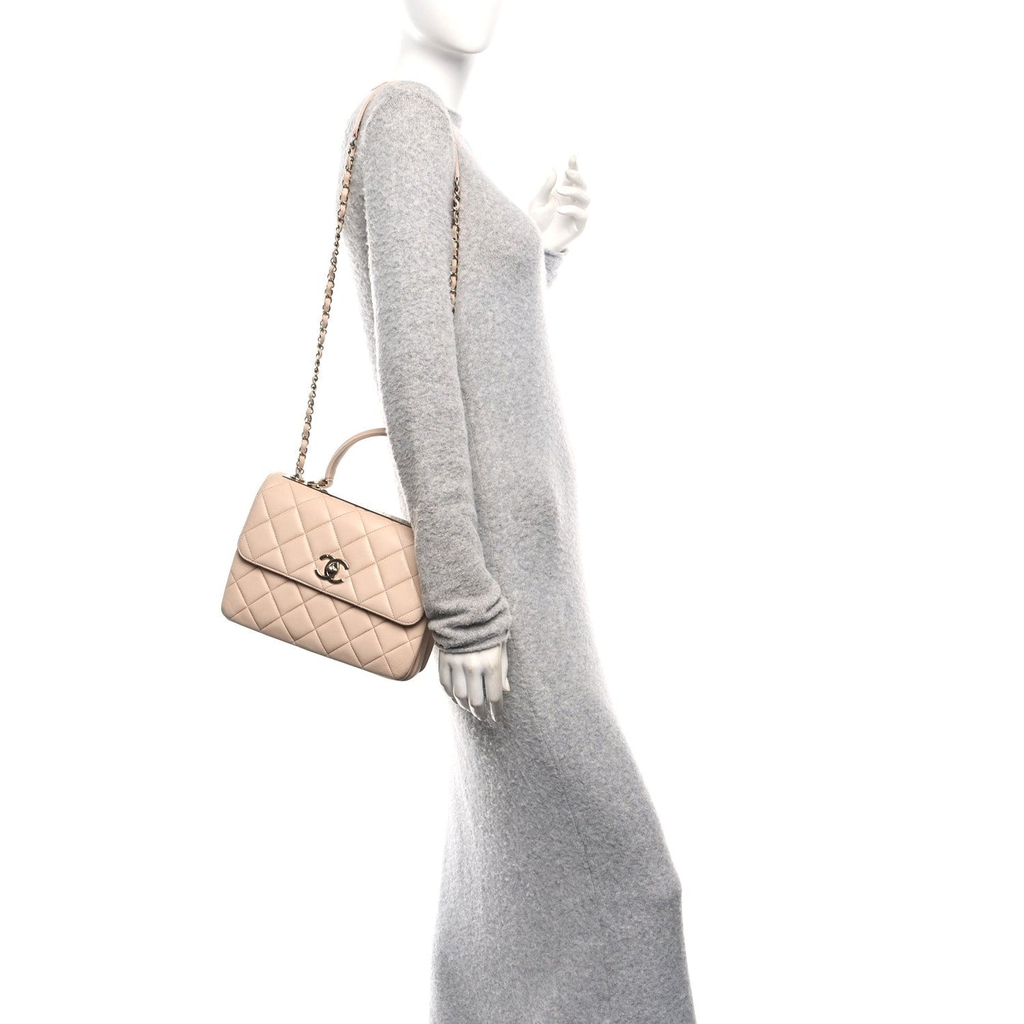 Lambskin Quilted Small Trendy CC Dual Handle Flap Bag Beige