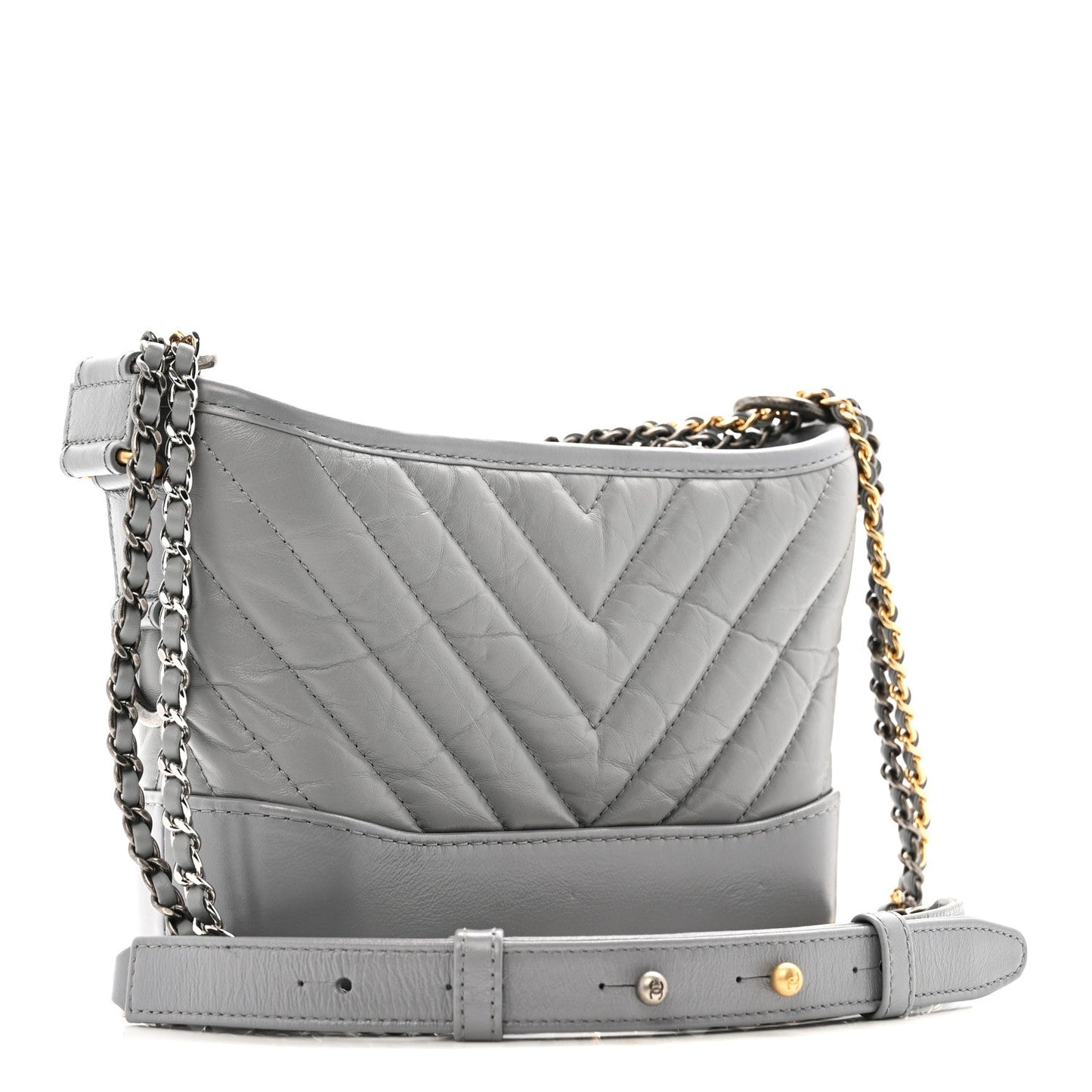 Aged Calfskin Chevron Quilted Small Gabrielle Hobo Grey