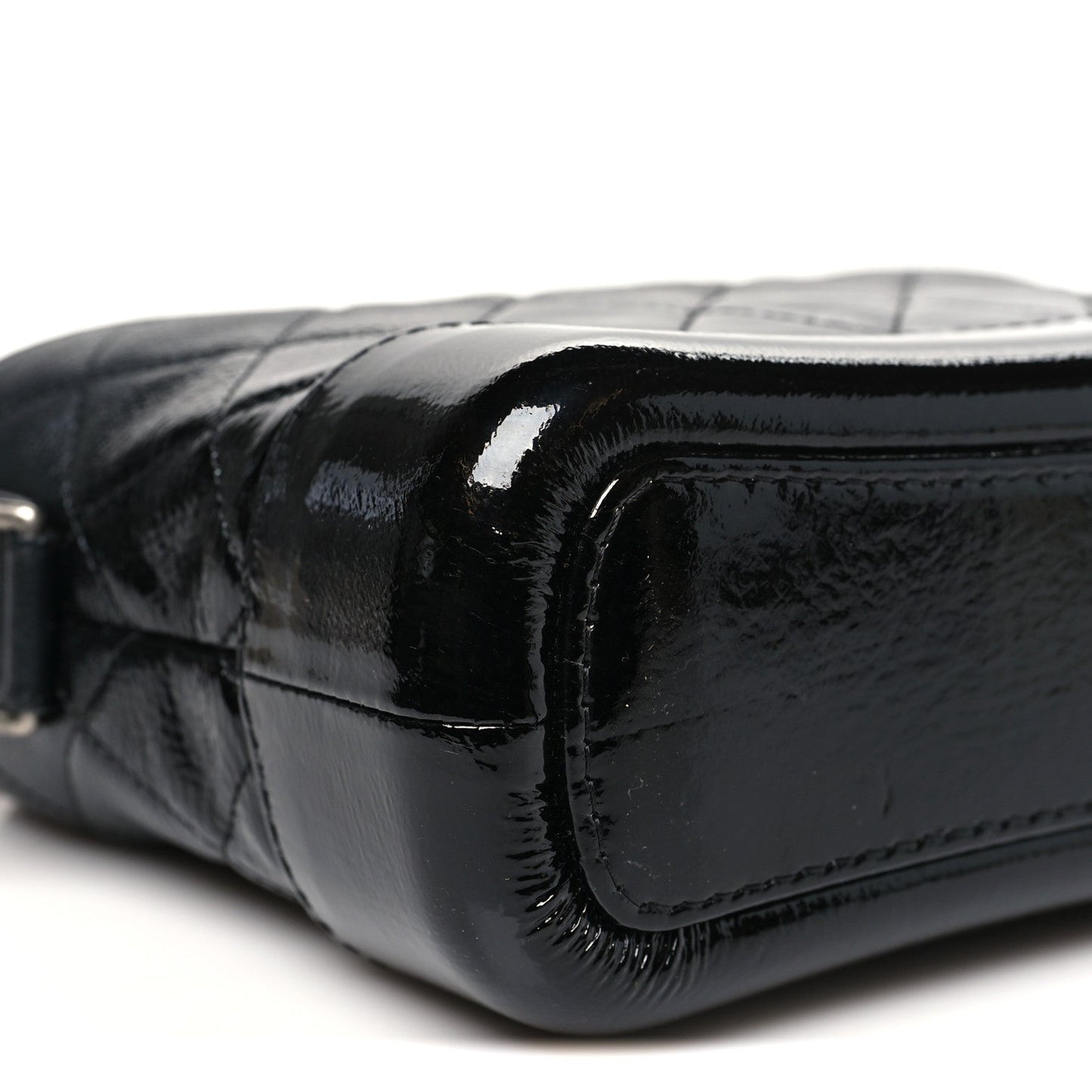Patent Goatskin Quilted Small Gabrielle Hobo Black