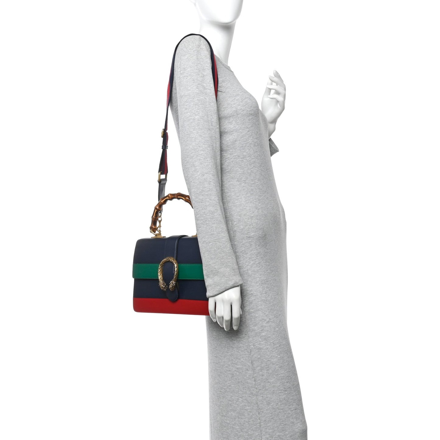 Moon Calfskin Bamboo Web Medium Dionysus Top Handle Bag Blue Emerald Hibiscus Red