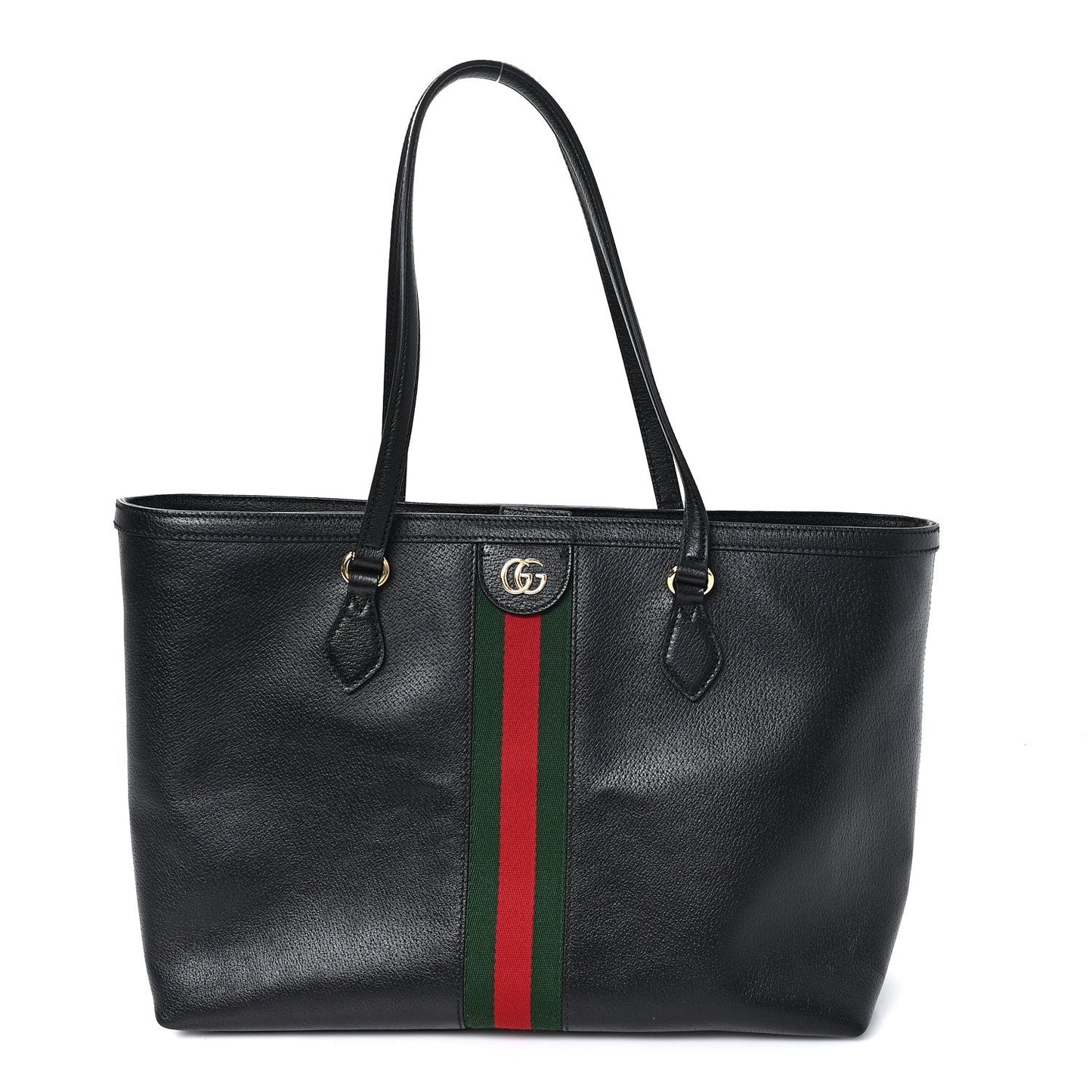 Textured Calfskin Web Medium Ophidia Shopping Tote Black
