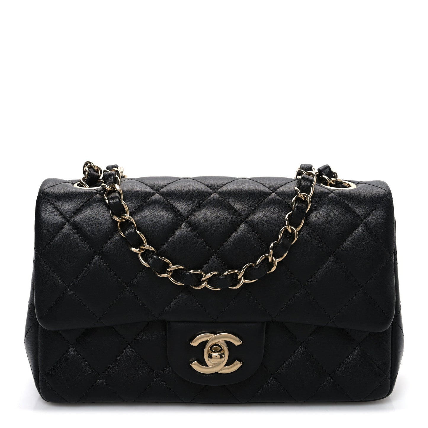 Lambskin Quilted Mini Rectangular Flap Black