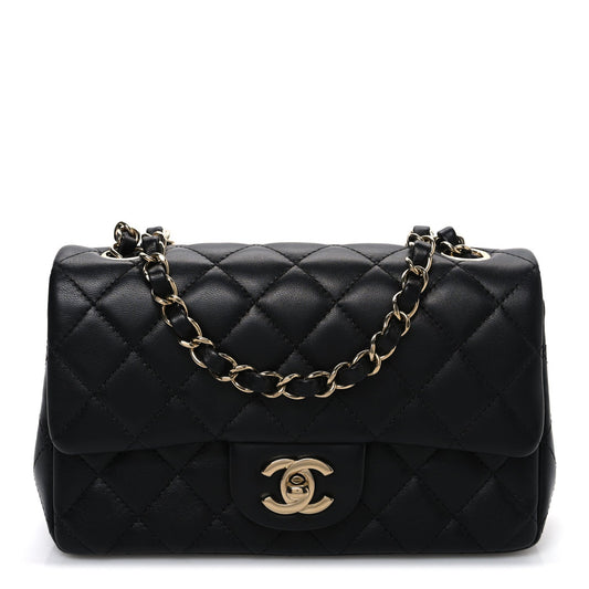 Lambskin Quilted Mini Rectangular Flap Black