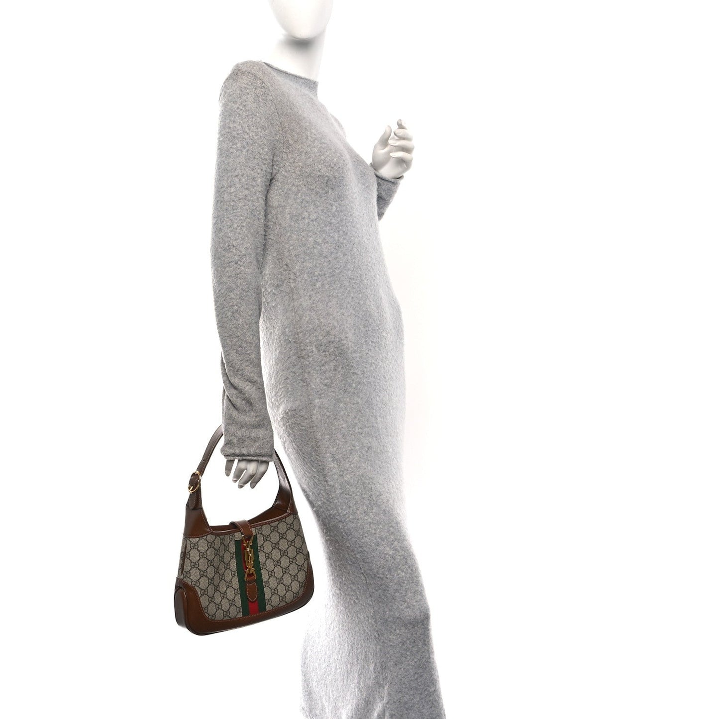 GG Supreme Monogram Azalea Calfskin Web Small Jackie 1961 Hobo Beige Ebony Brown Sugar