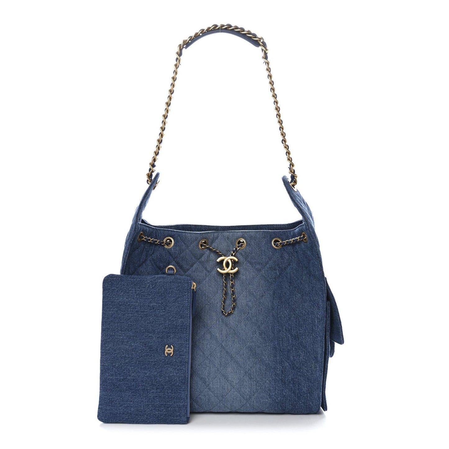 Washed Denim Quilted Medium Chanel 25 Handbag Blue