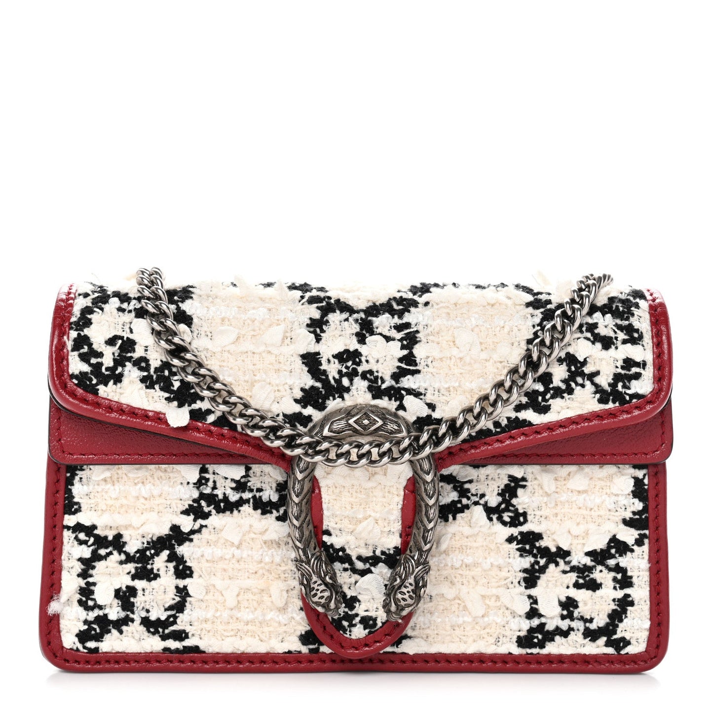 Tweed GG Monogram Super Mini Dionysus Shoulder Bag White Black Romantic Cherry